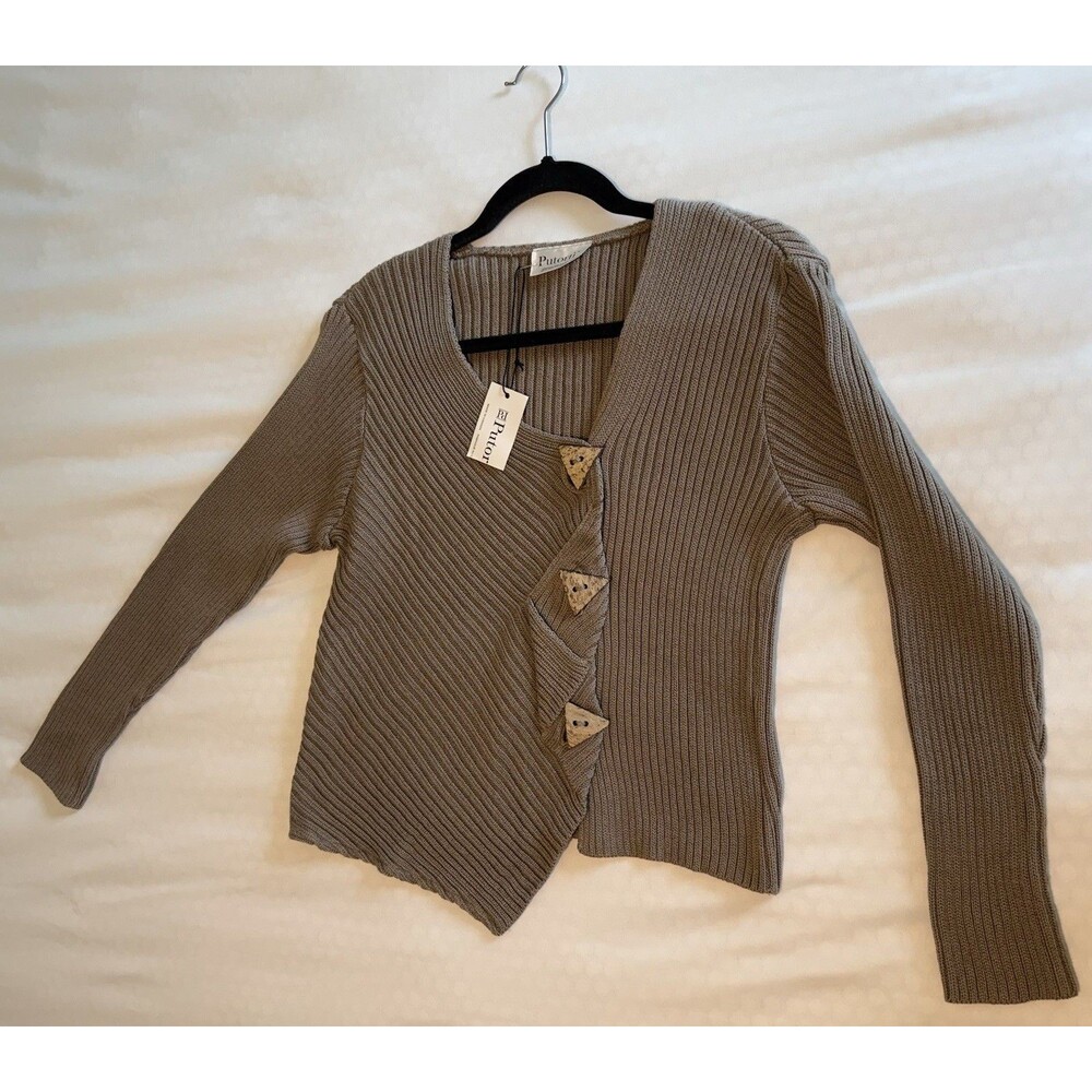 Putorti‎ Women's Artsy Sweater 3/4 Sleeve Asymmetrical Stretch Button M NEW - Picture 5 of 10